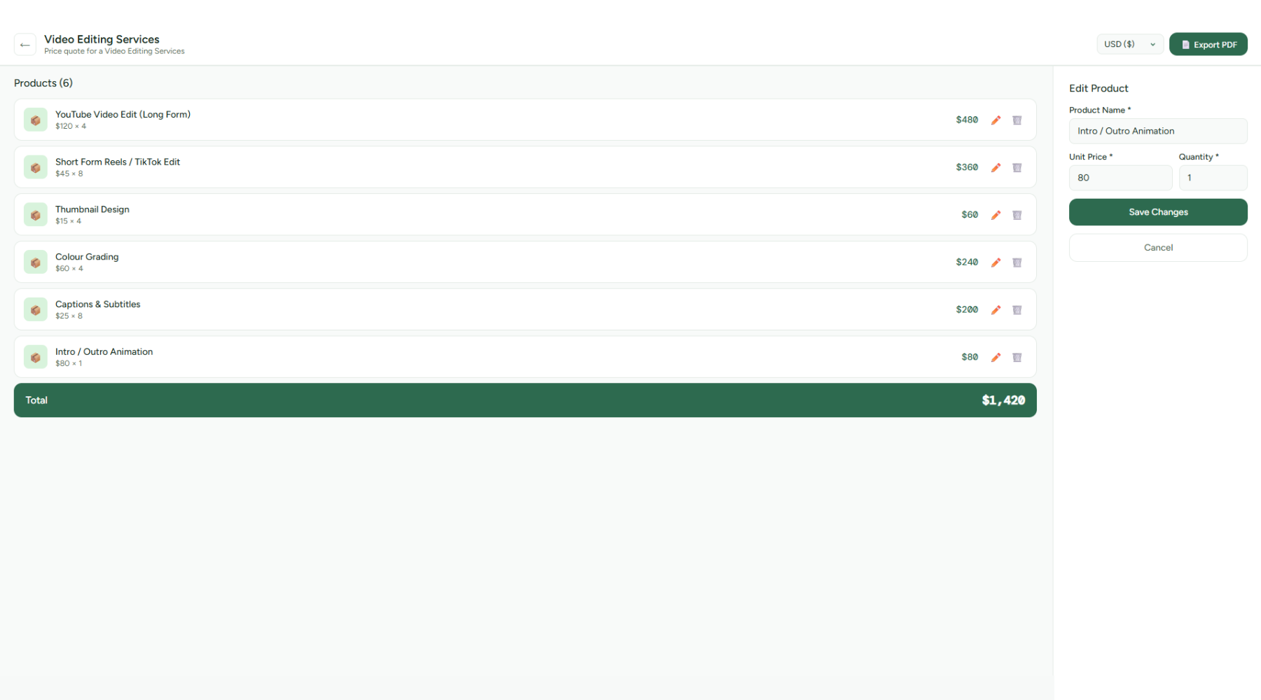PriceNote app interface