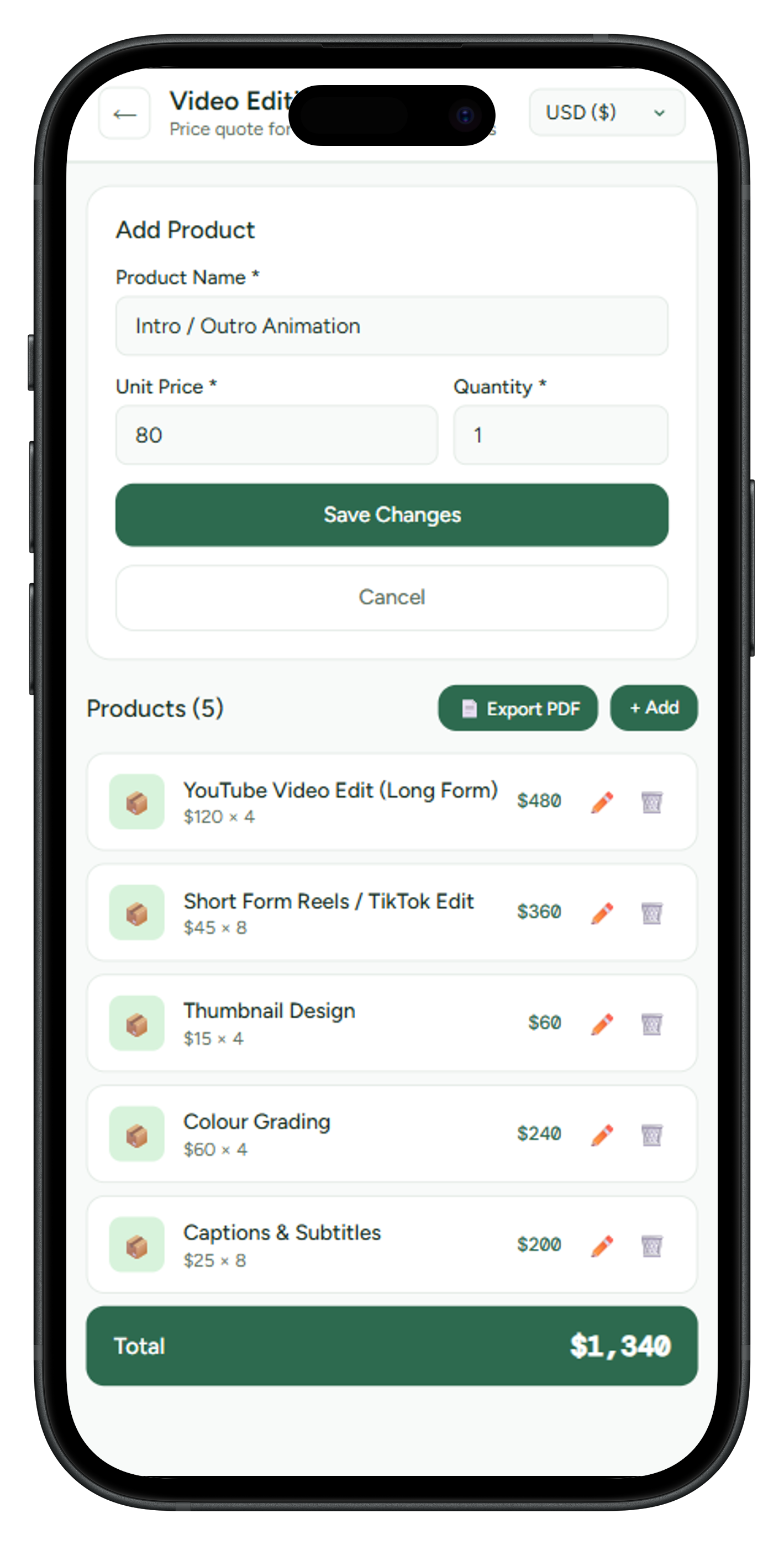 Adding items on mobile