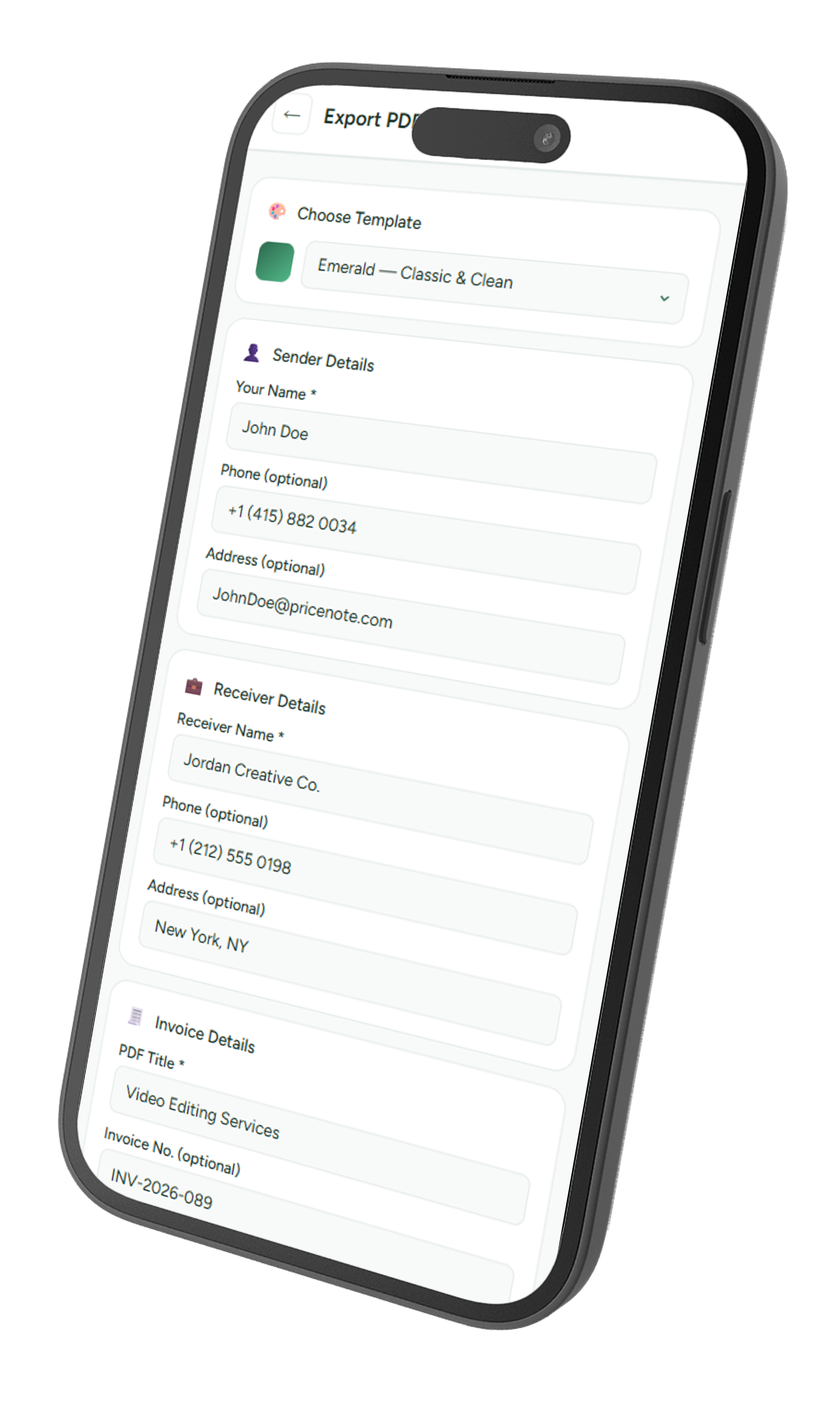 Sender details on mobile